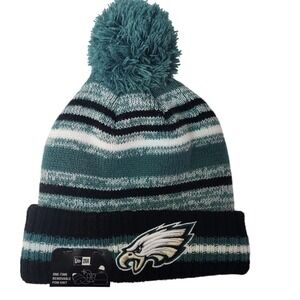 New Era Philadelphia Eagles NFL Removable Pom Knit Beanie Hat Teal Black White